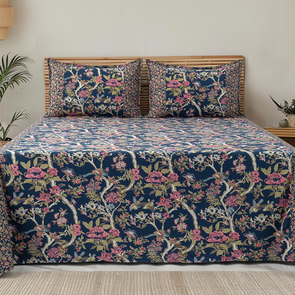 Royal Bird & Floral Ajara King Size Bedsheet Set