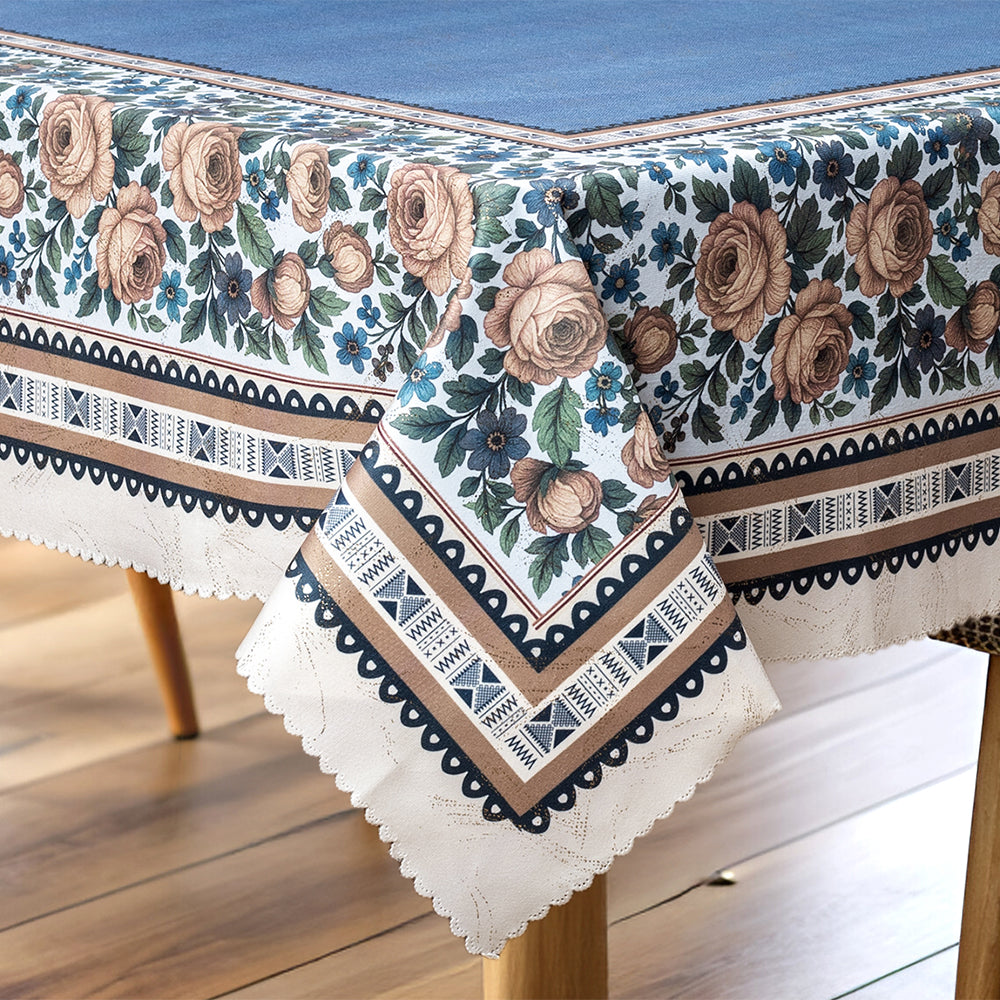 Rose Elegance – Royal Blue Premium Floral Table Cover