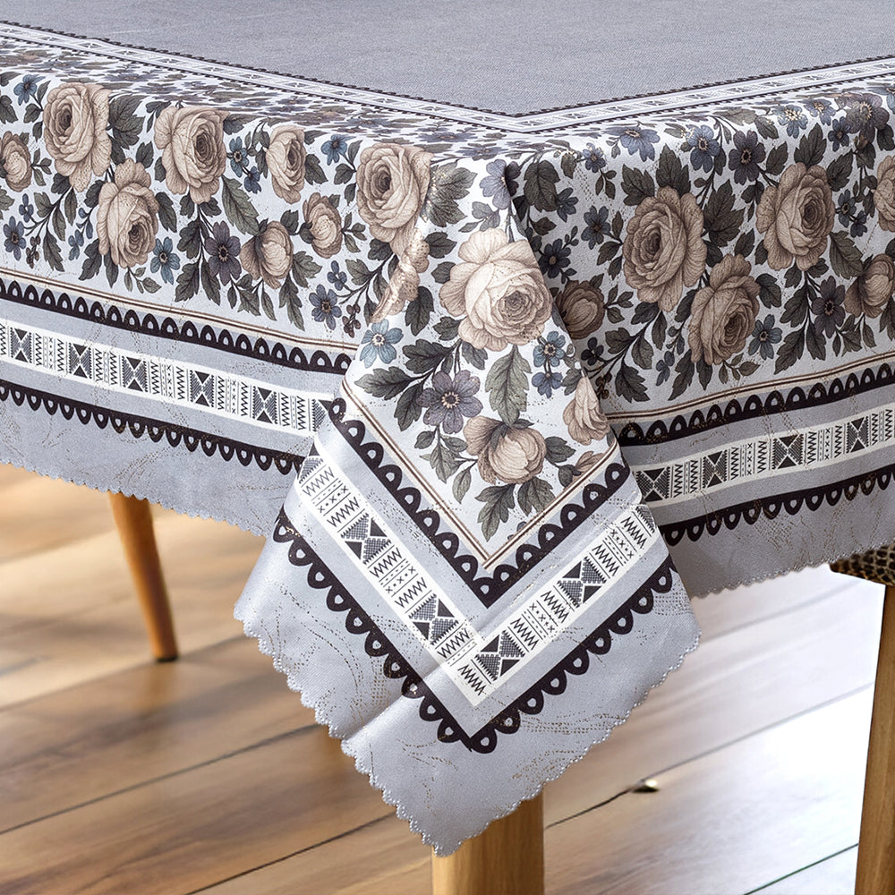 Vintage Bloom – Smoky Pearl Floral Table Cover